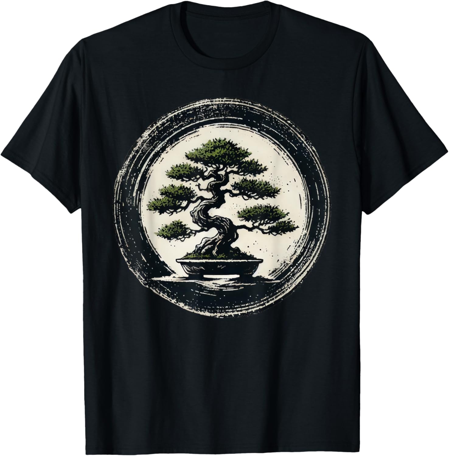 Japanese Bonsai Tree Zen Enso Circle T-Shirt - T-Shirt | Black
