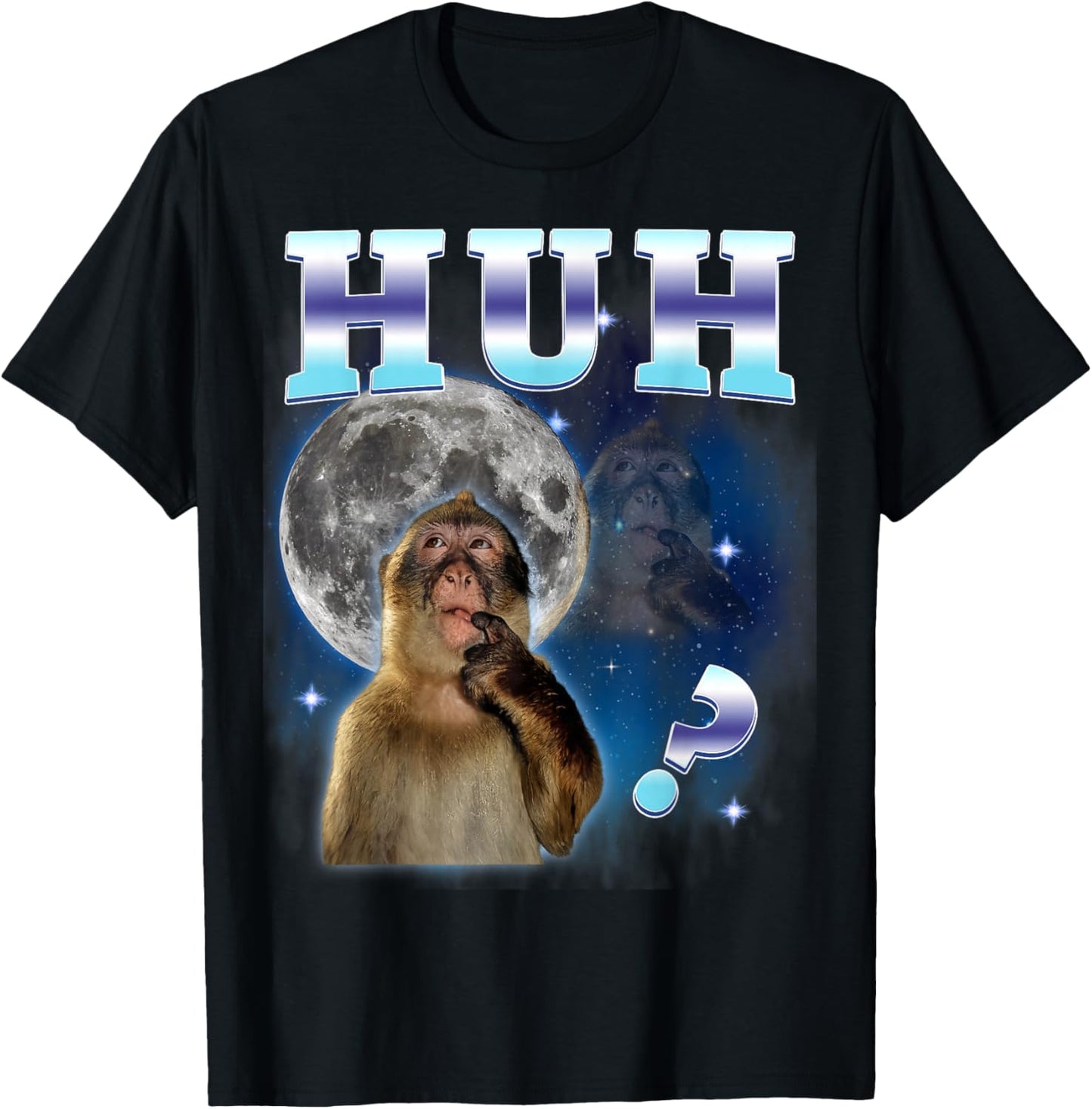 Huh? Thinking Monkey Meme in The Moonlight T-Shirt - T-Shirt | Black