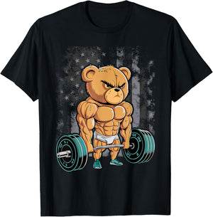 Bear Bodybuilder Bodybuilding Muscle Gym Weightlifting Bear T-Shirt - T-Shirt | Black