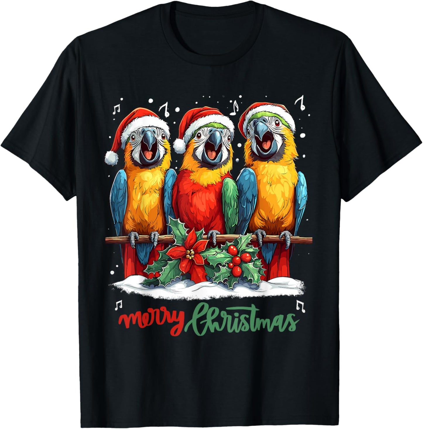 Funny Parrot with Santa Hat on Christmas, Cool Xmas macaw T-Shirt - T-Shirt | Black