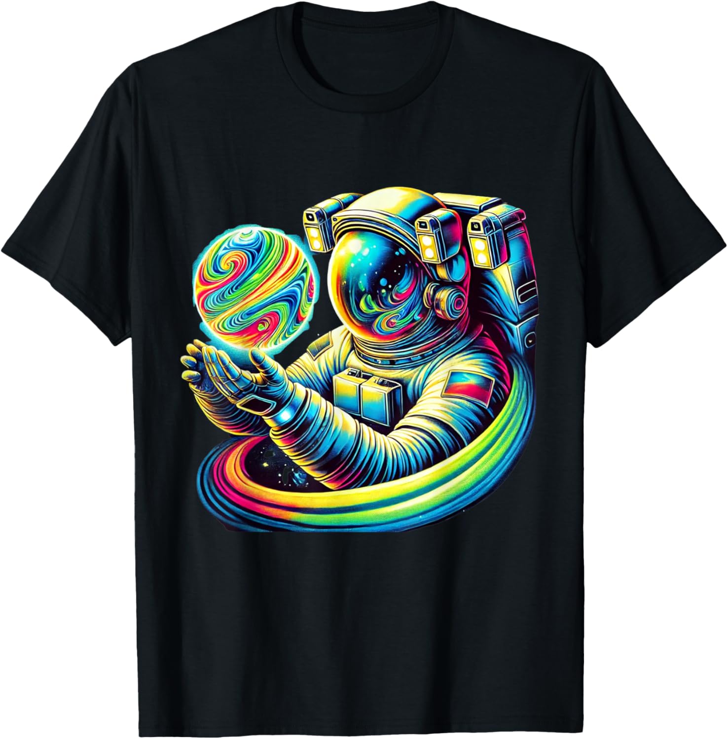 Astronaut Holding Planet Astronomy Cosmology Space Science T-Shirt - T-Shirt | Black
