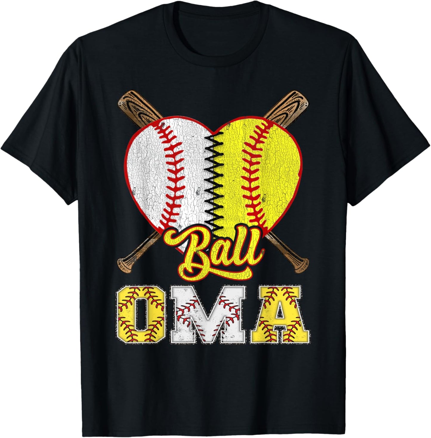 Oma Of Both Ball Oma Half Baseball Softball T-Shirt - T-Shirt | Black