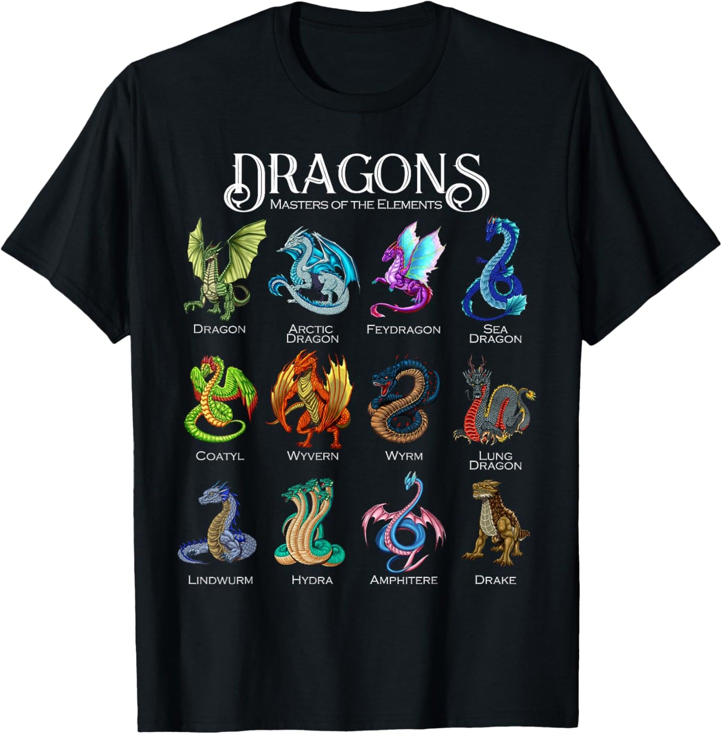 Legendary Dragon Types - Dragons T-Shirt - T-Shirt | Black