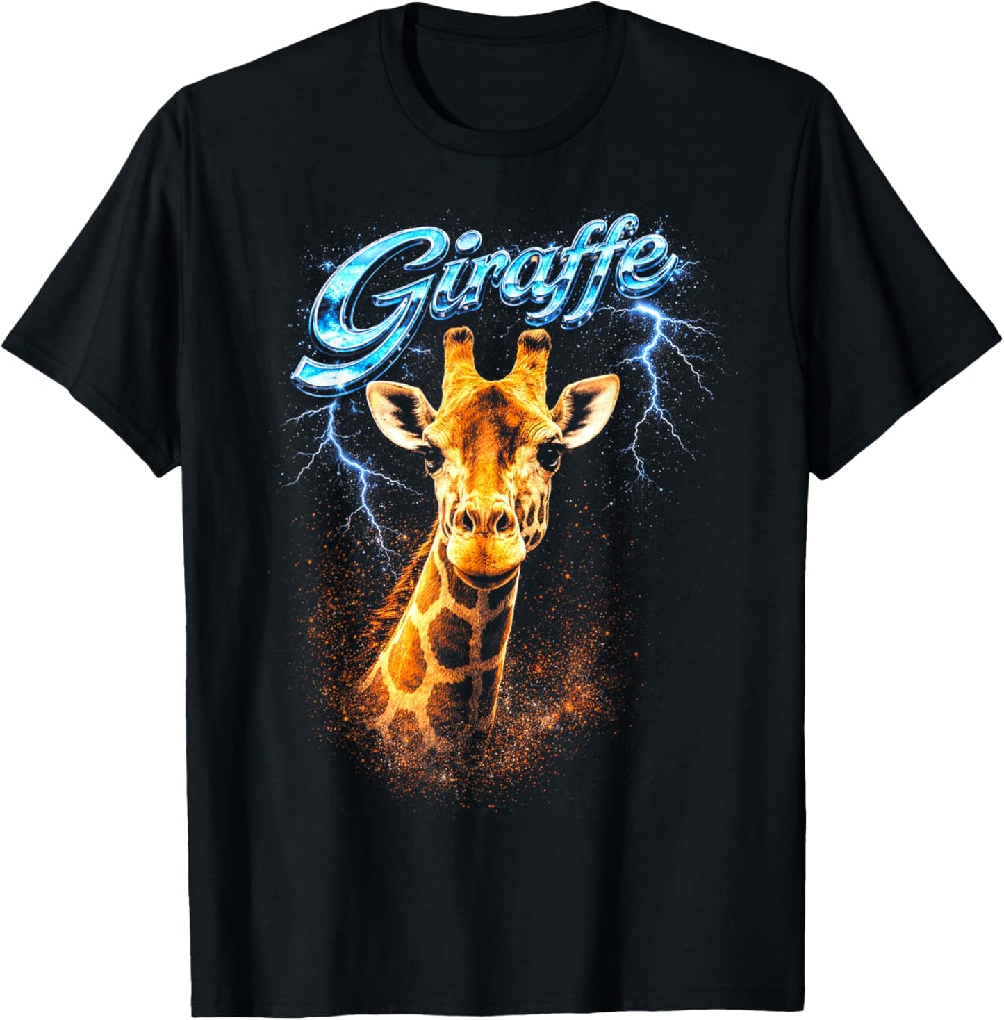 Giraffe Heavy Metal 80s Animal Rock Music Concert T-Shirt - T-Shirt | Black
