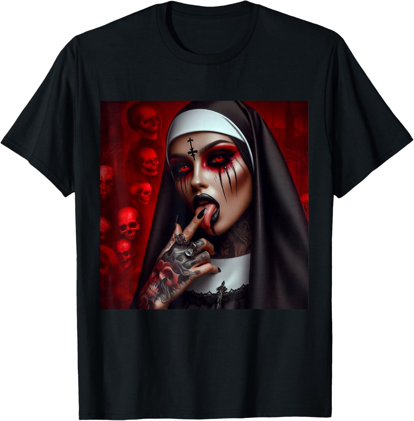 Gothic Aesthetically Occulte Unholy Grunge Emo Punk Nun T-Shirt - T-Shirt | Black