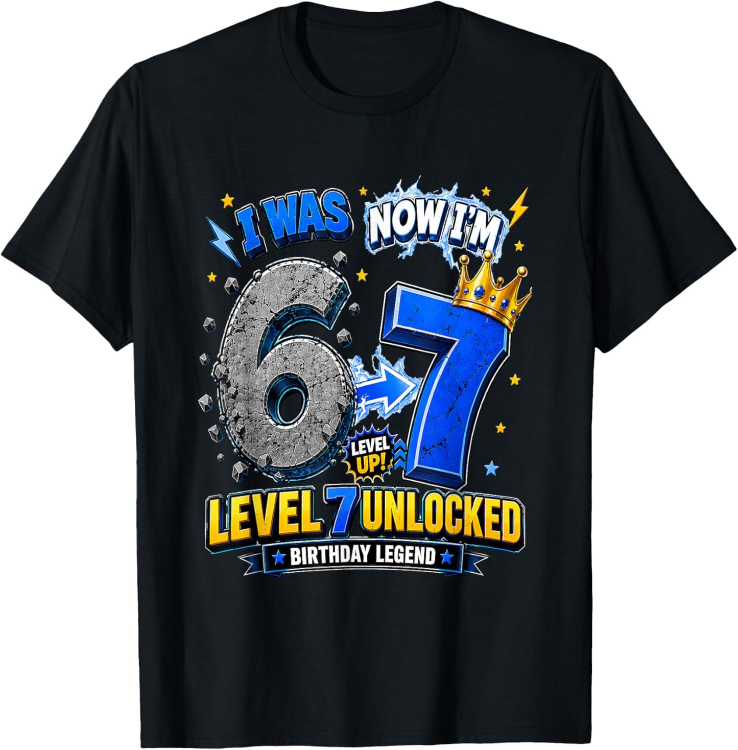 Level 7 Unlocked I was 6 Now I Am 7 Birthday T-Shirt - T-Shirt | Black