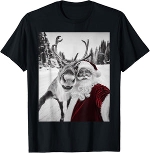 Reindeer Selfie Christmas Party Selfie Funny Reindeer Xmas T-Shirt - T-Shirt | Black