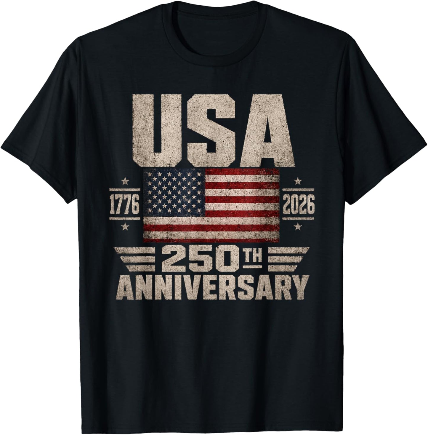 250th Anniversary 250 Years America USA Flag T-Shirt - T-Shirt | Black