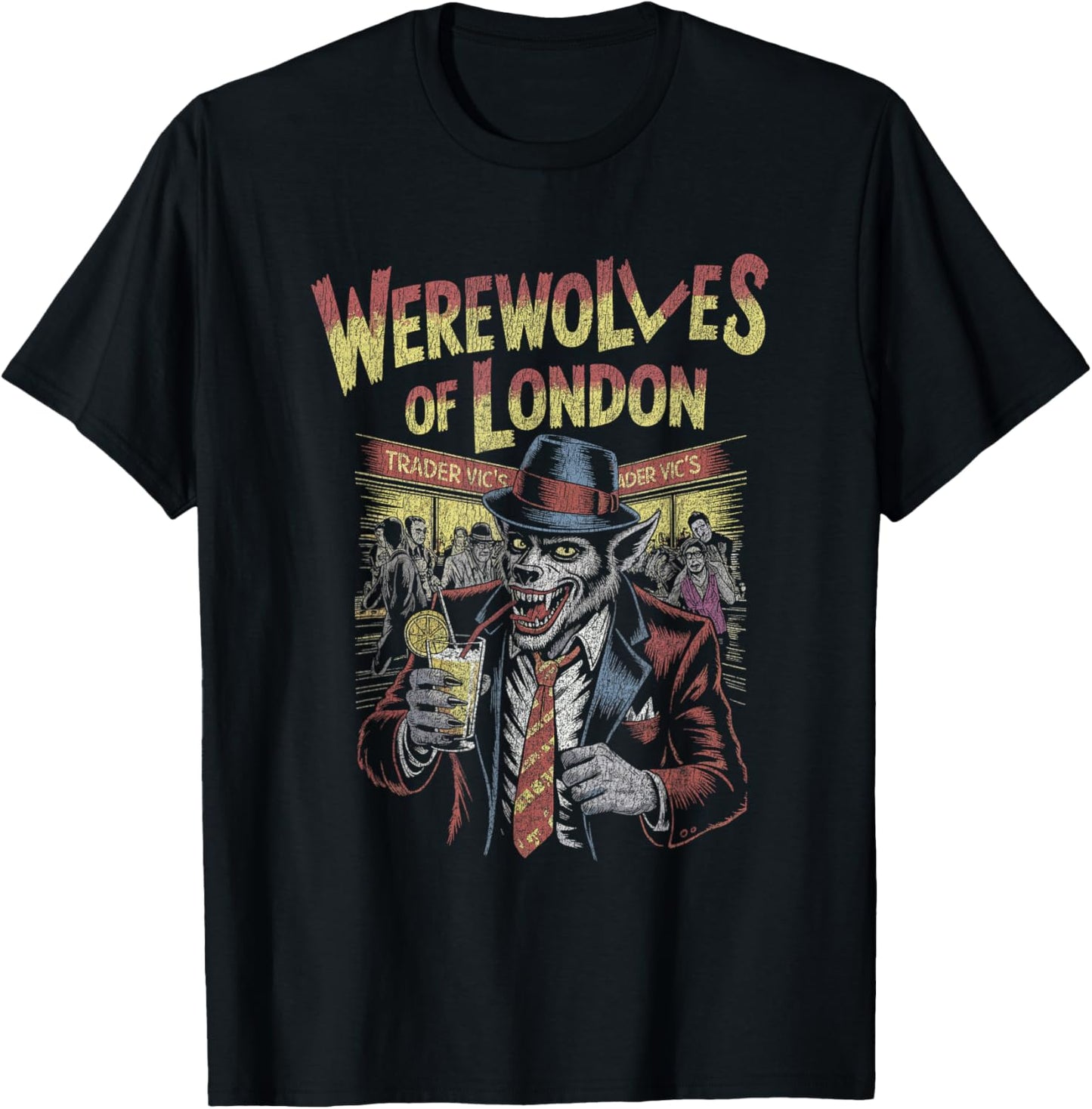 Werewolf of London Drinking Cocktail in Nightclub Scene T-Shirt - T-Shirt | Black