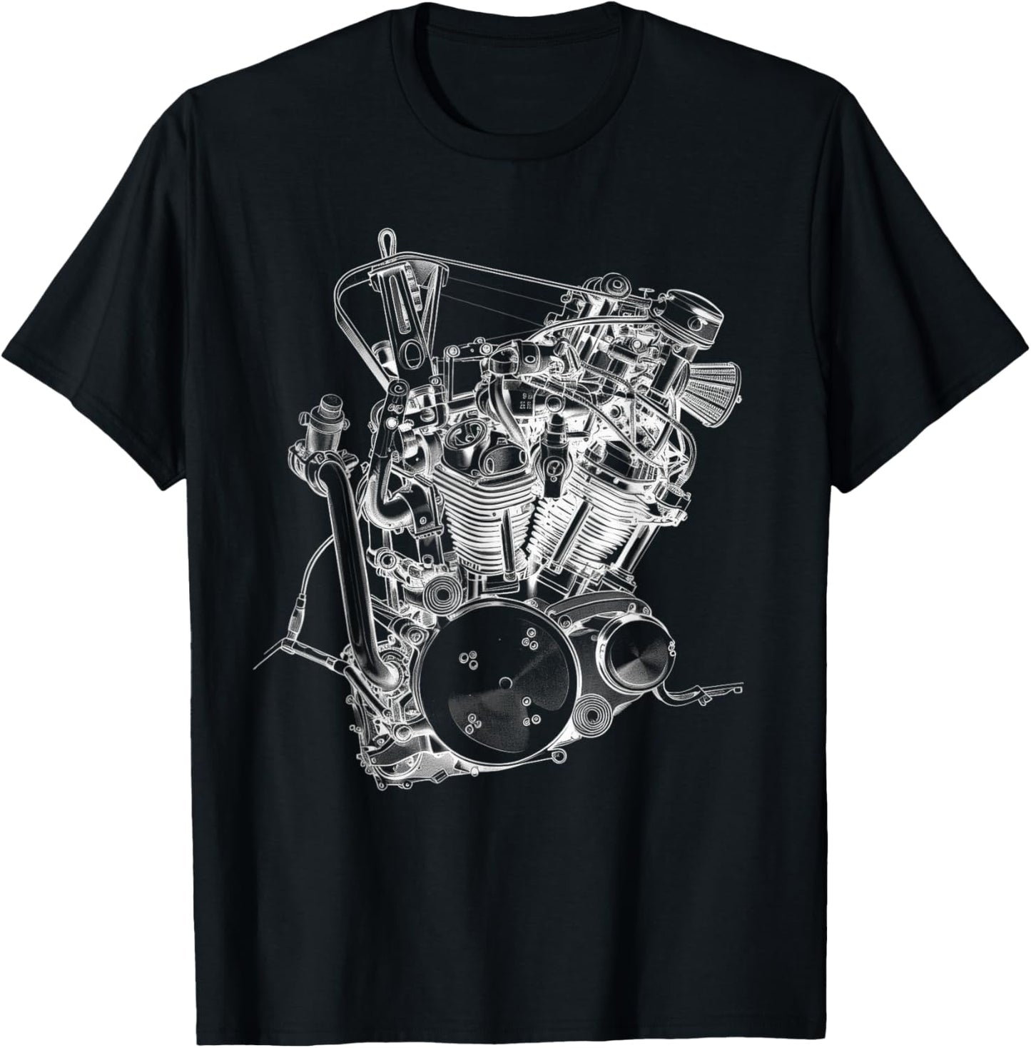 Vintage Motorcycle Engine Blueprint Diagram – Men's Graphic T-Shirt - T-Shirt | Black