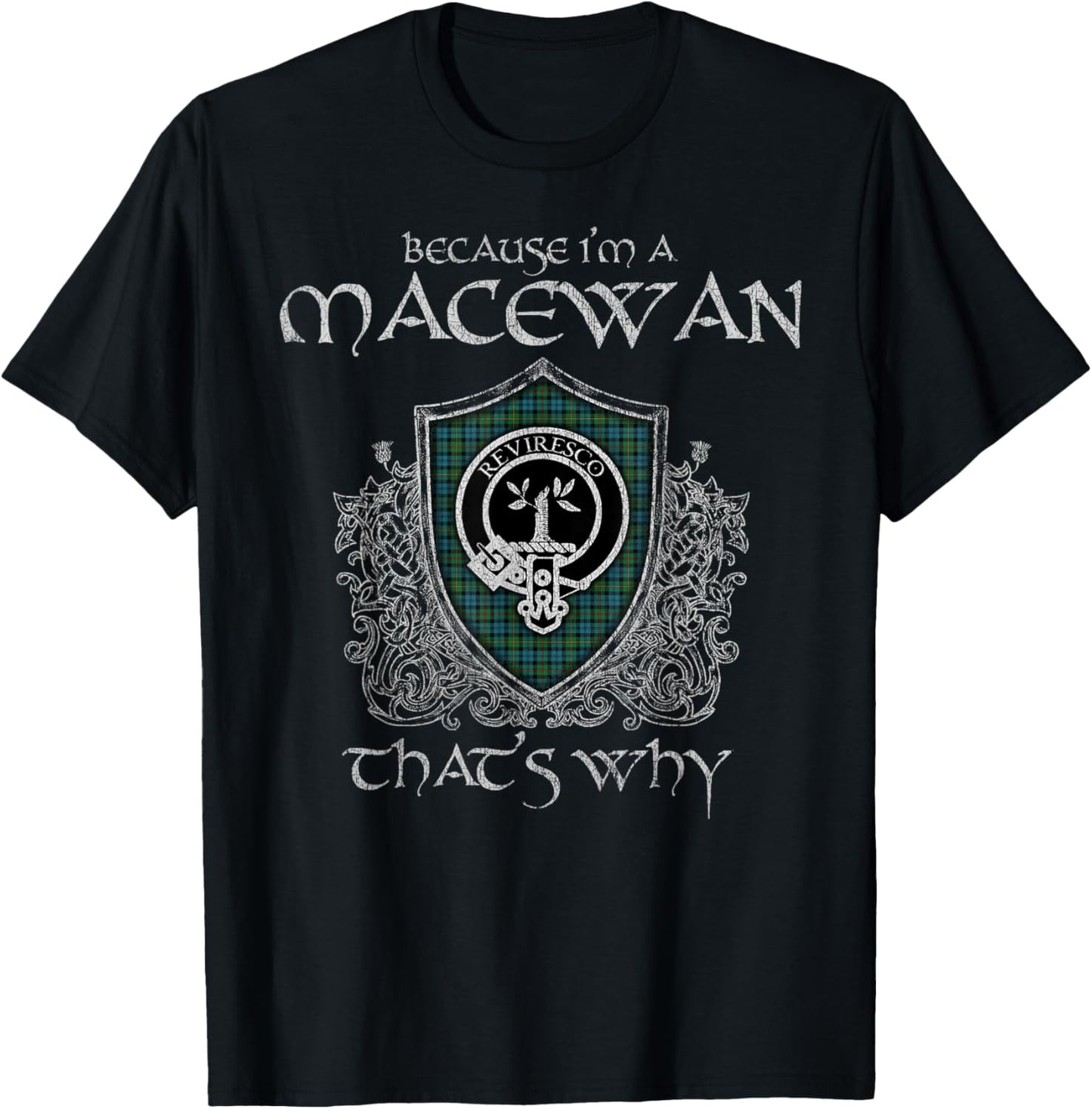 Clan MacEwan Crest Tartan Celtic Last Name Vinatge T-Shirt - T-Shirt | Black