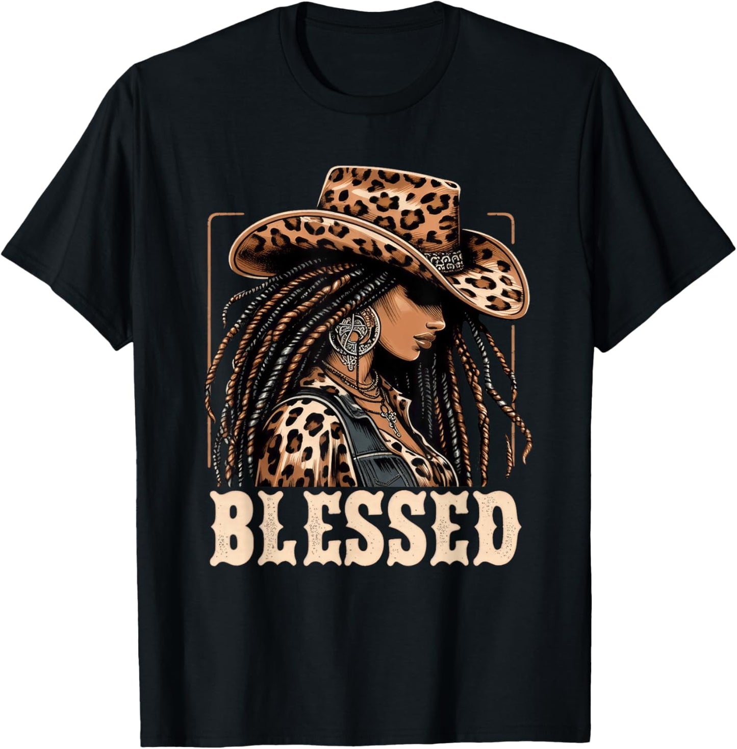 Retro Black Western Cowgirl Vintage African Christian Woman T-Shirt - T-Shirt | Black