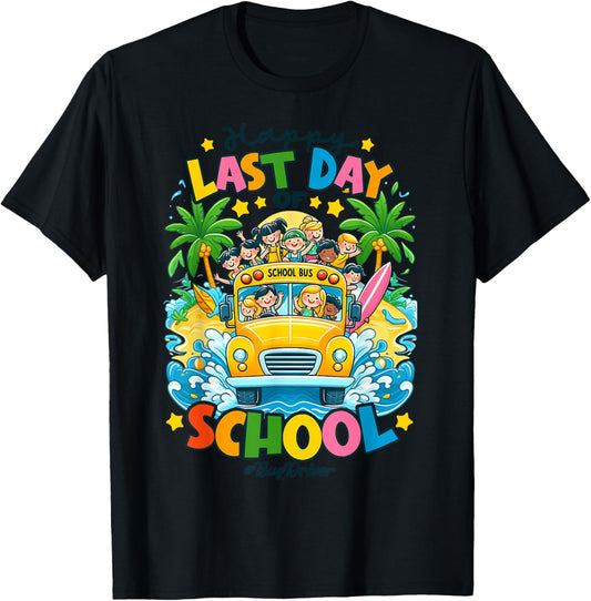 Happy Last Day of School Bus Driver Women Kids T-Shirt - T-Shirt | Black
