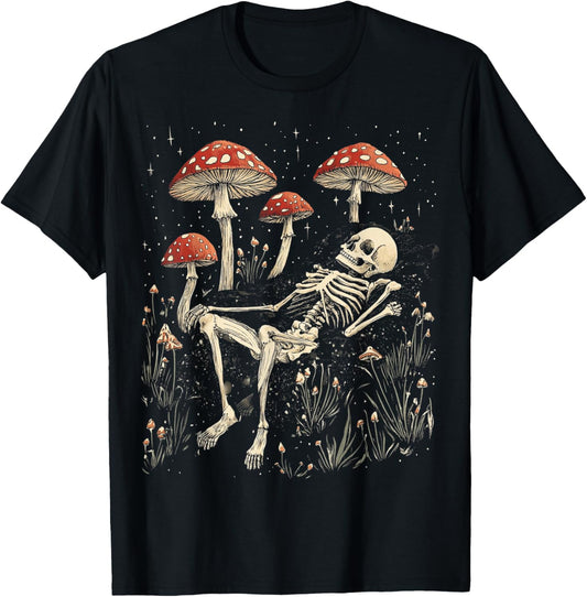 Goblincore Cottagecore Skeleton Mushroom Color T-Shirt - T-Shirt | Black