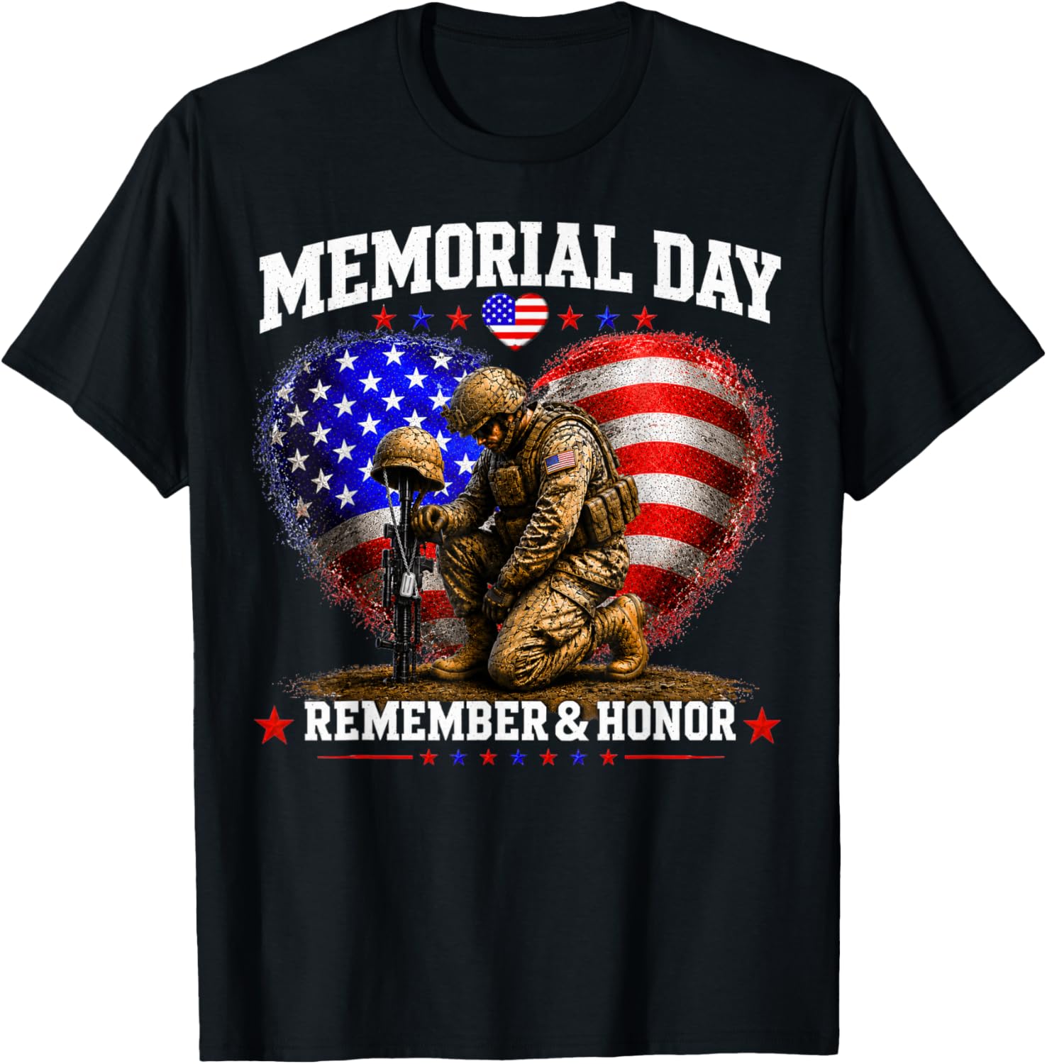 Memorial Day USA Flag Remember Honor Patriot Men Women Kids T-Shirt - T-Shirt | Black