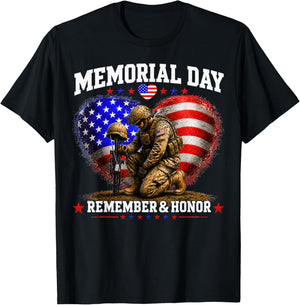 Memorial Day USA Flag Remember Honor Patriot Men Women Kids T-Shirt - T-Shirt | Black