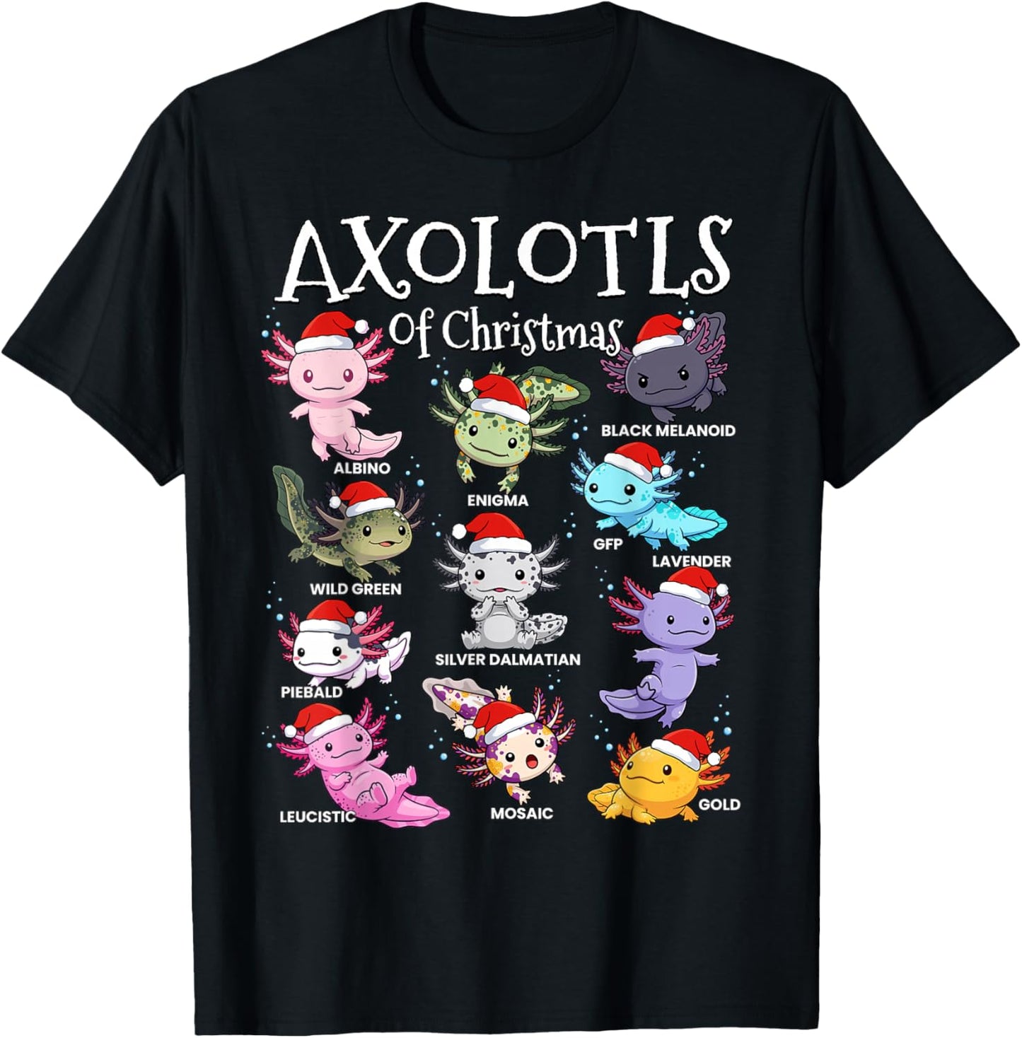 Axolotls of Christmas Kawaii Cool Graphic for Boys Girls T-Shirt - T-Shirt | Black