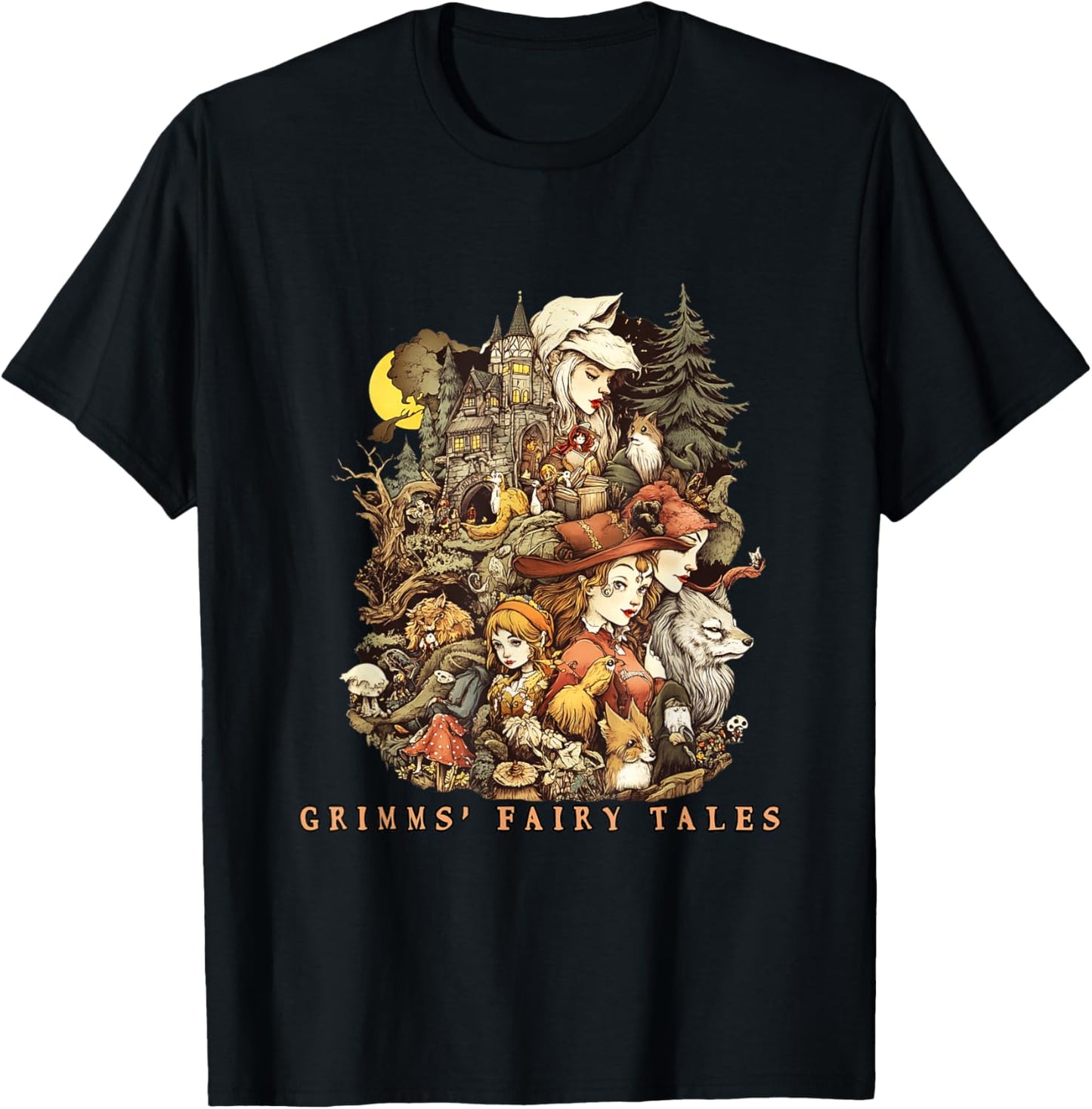 Grimms' Fairy Tales Folklore by Jacob and Wilhelm Grimm T-Shirt - T-Shirt | Black