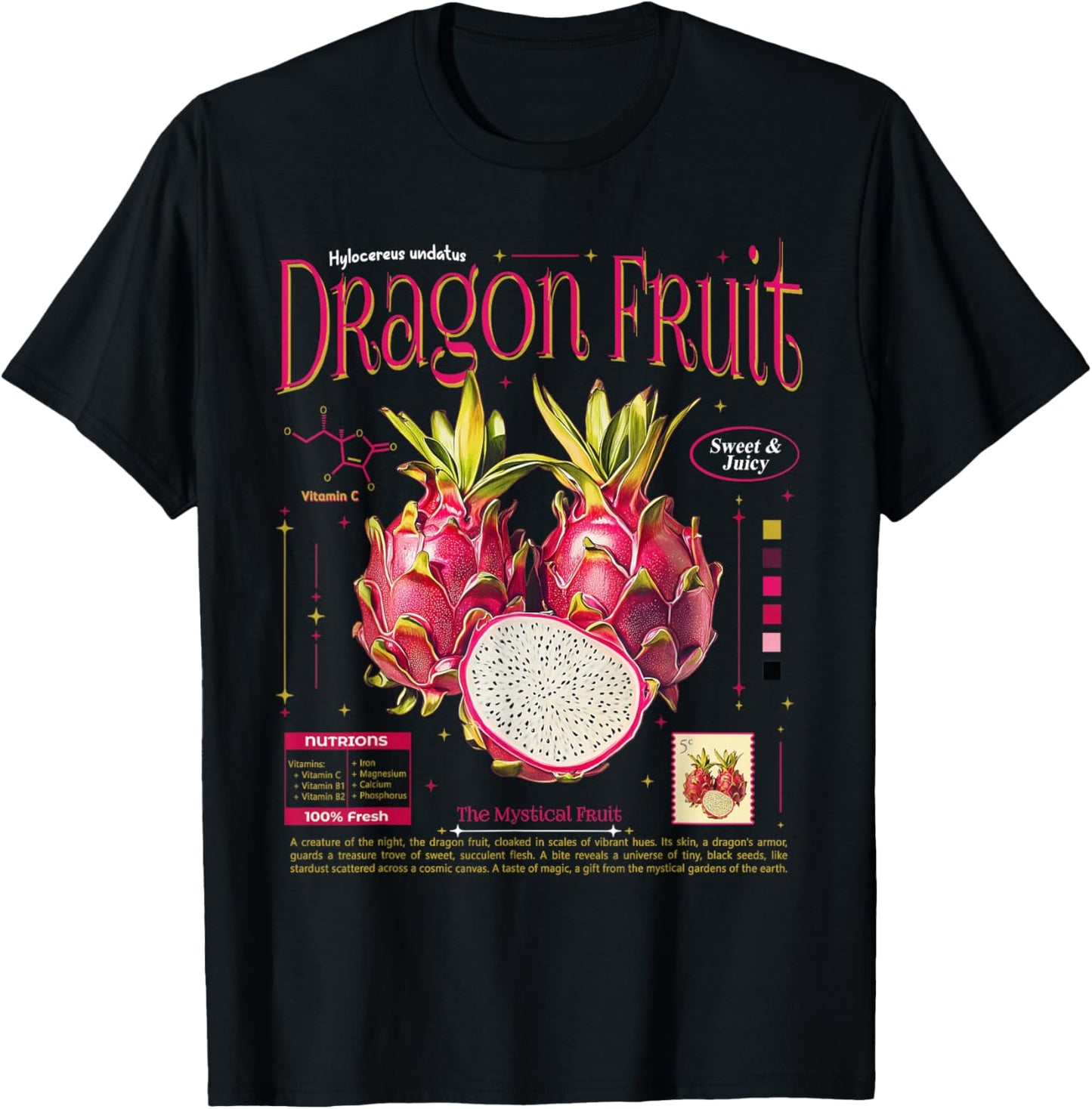 Dragon Fruit Nostalgic Graphic Sweet Fruits Natural Lover T-Shirt - T-Shirt | Black