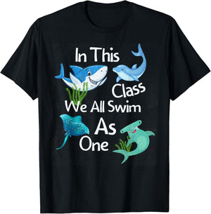 Back To School Shark Ocean Life Inclusive Elementary Teacher T-Shirt - T-Shirt | Black