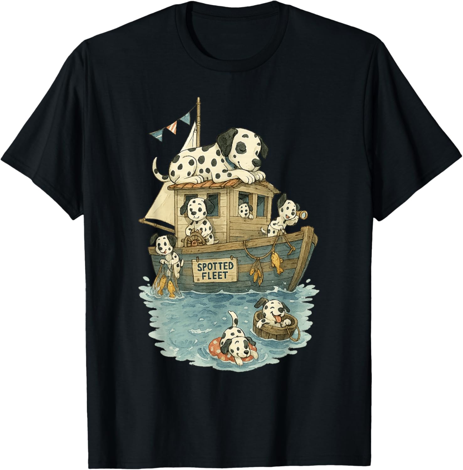 Funny Dalmatian Dog Nautical Boat Design Women Kids T-Shirt - T-Shirt | Black