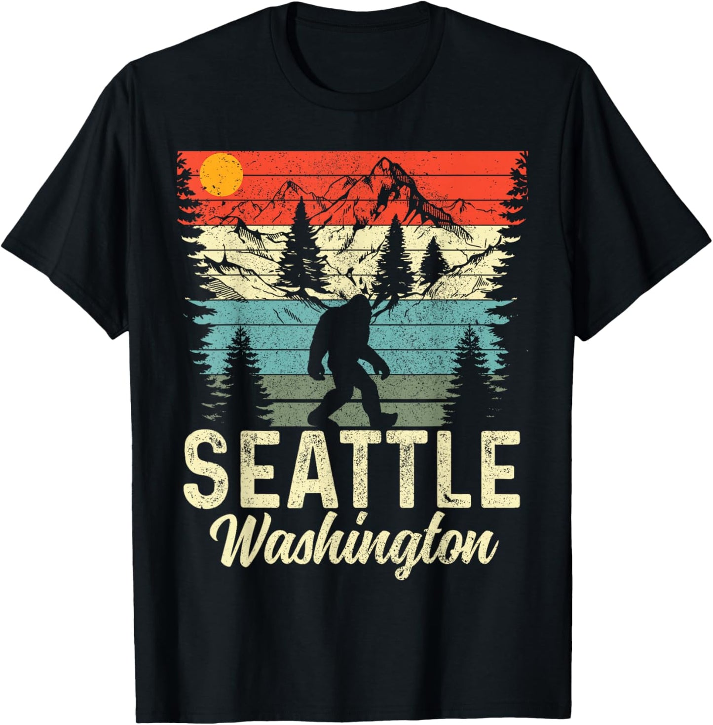 Seattle Washington PNW Bigfoot Vintage Pacific Northwest T-Shirt - T-Shirt | Black