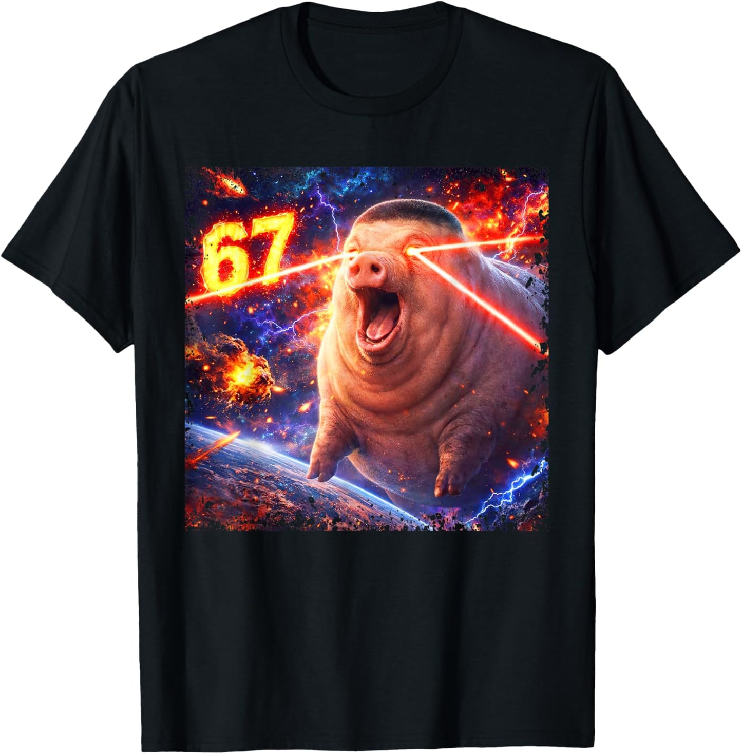 John Pork Fade Pig Haircut 67 Six Seven Tuff Meme T-Shirt - T-Shirt | Black