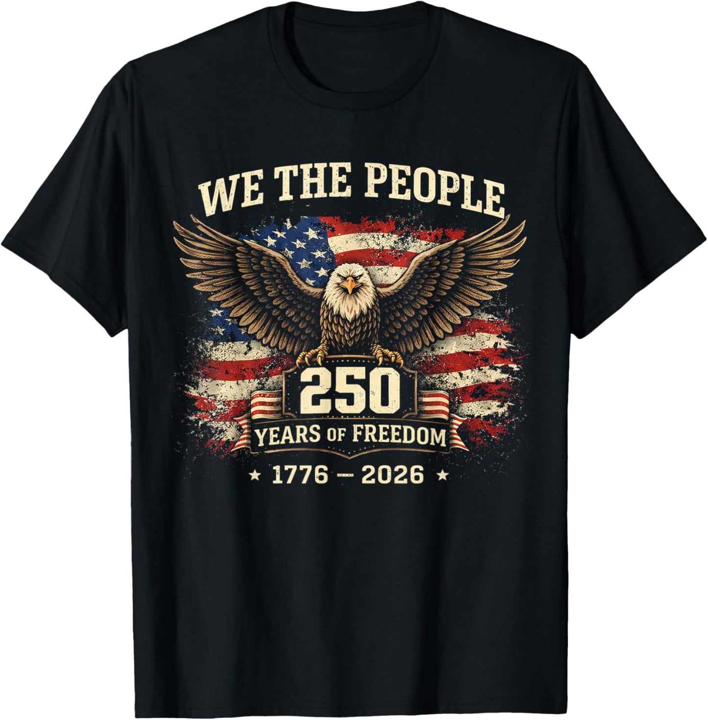 4th of July America US Flag Patriotic 250th Anniversary USA T-Shirt - T-Shirt | Black