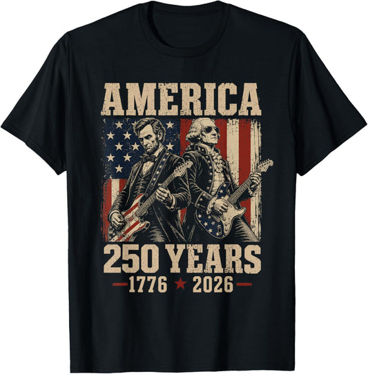 Abe Lincoln George Washington Guitar 250th Anniversary USA T-Shirt - T-Shirt | Black