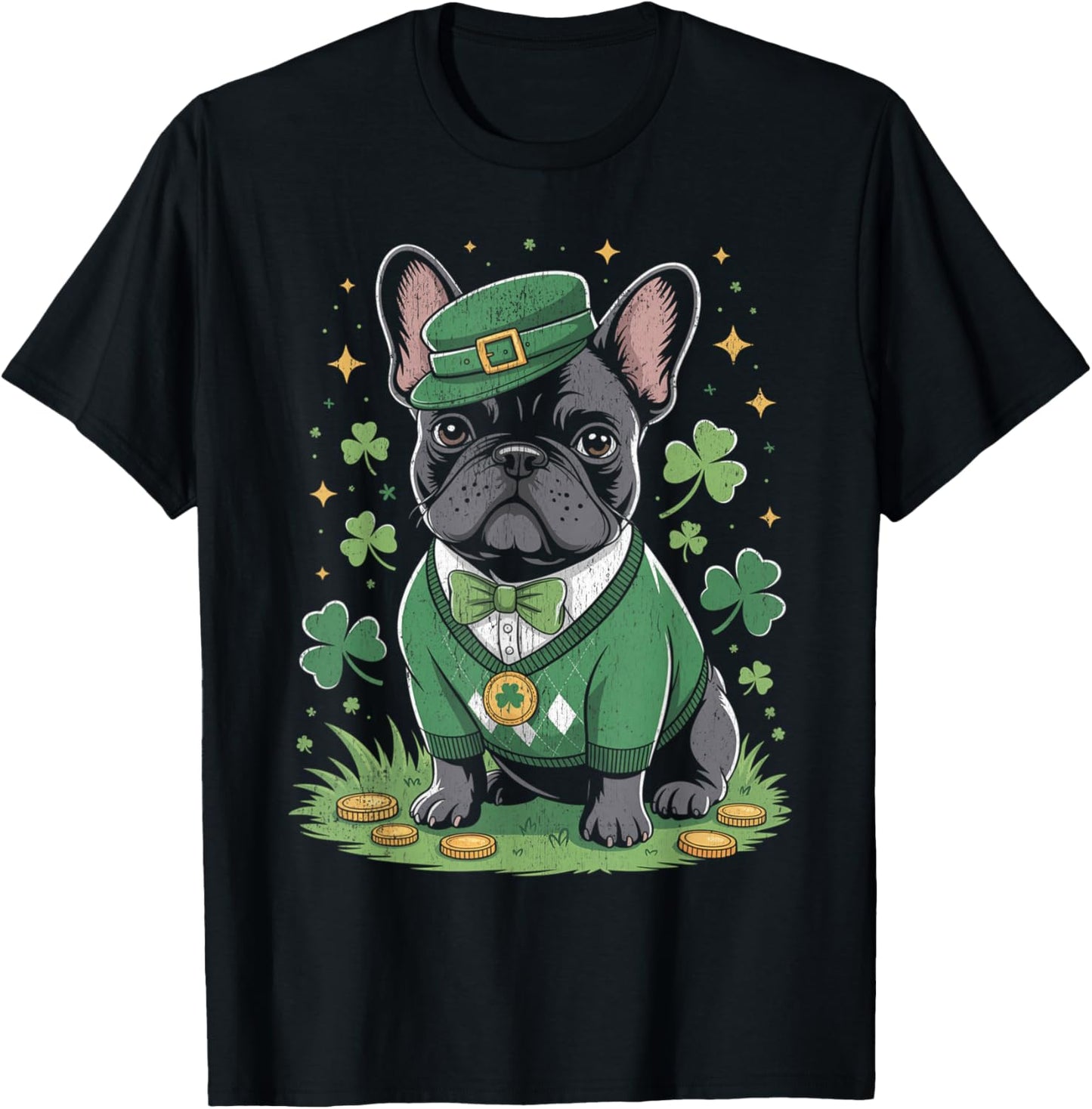 St. Patrick Bouledogue français drôle Frenchie Trèfle T-Shirt - T-Shirt | Black