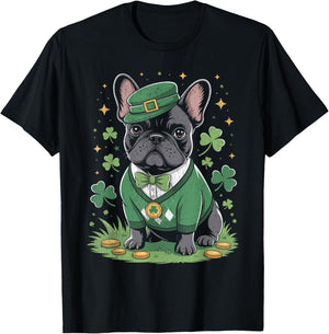 St. Patrick Bouledogue français drôle Frenchie Trèfle T-Shirt - T-Shirt | Black