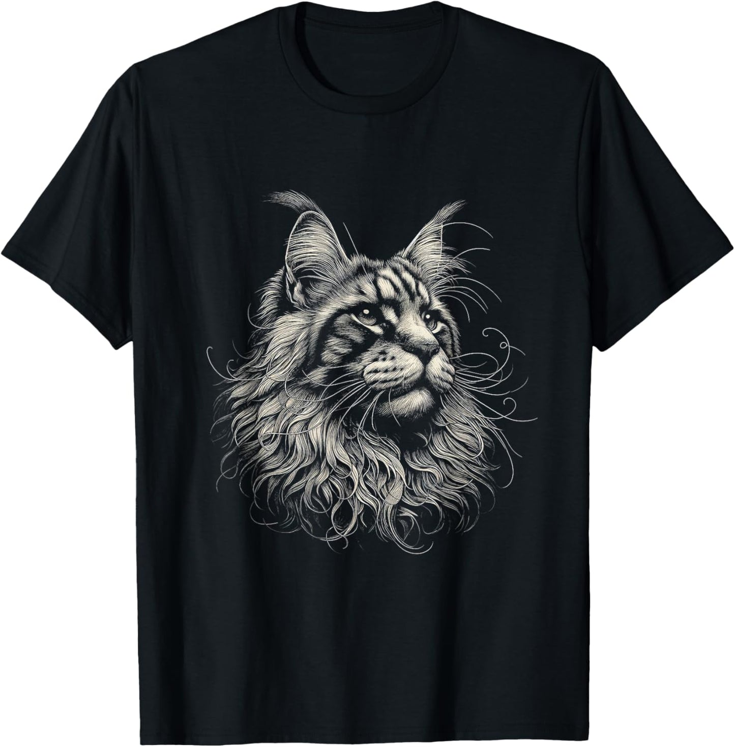 Vintage Maine Coon Cat Face Graphic Art Design T-Shirt - T-Shirt | Black