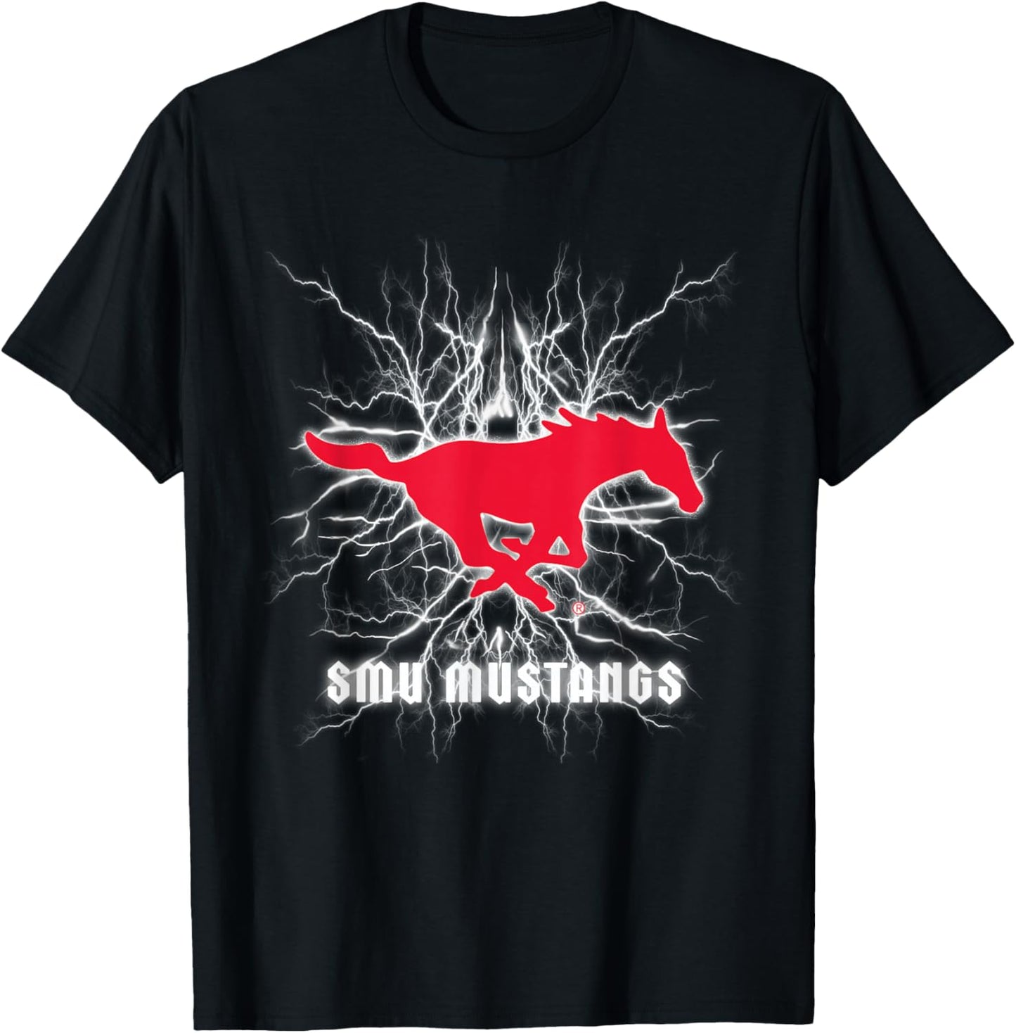 Elite Authentics SMU Mustangs 90's Lightning - Black, Small, -Adult T-Shirt - T-Shirt | Black
