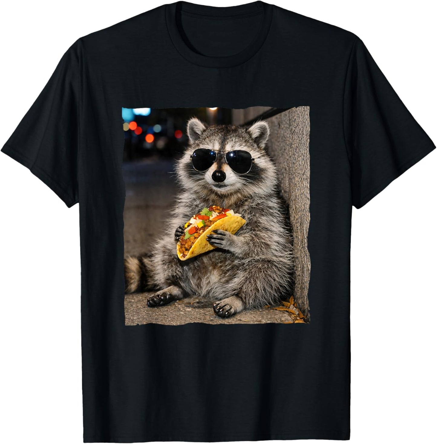 Raccoon Eating Tacos Lover Trash Panda Meme Street Food T-Shirt - T-Shirt | Black