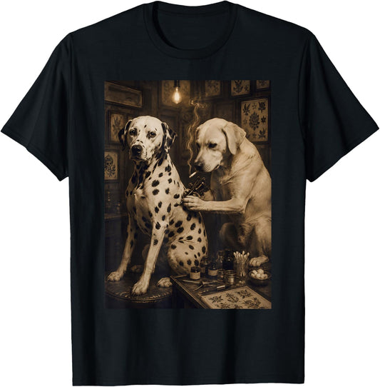 Vintage Dalmatian Dog Smoking Tattoo Artist Funny Meme T-Shirt - T-Shirt | Black