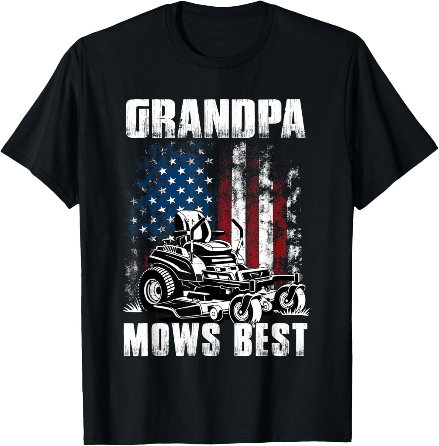 Funny Grandpa Mows Best Men Grandpa Papa Fathers Day T-Shirt - T-Shirt | Black