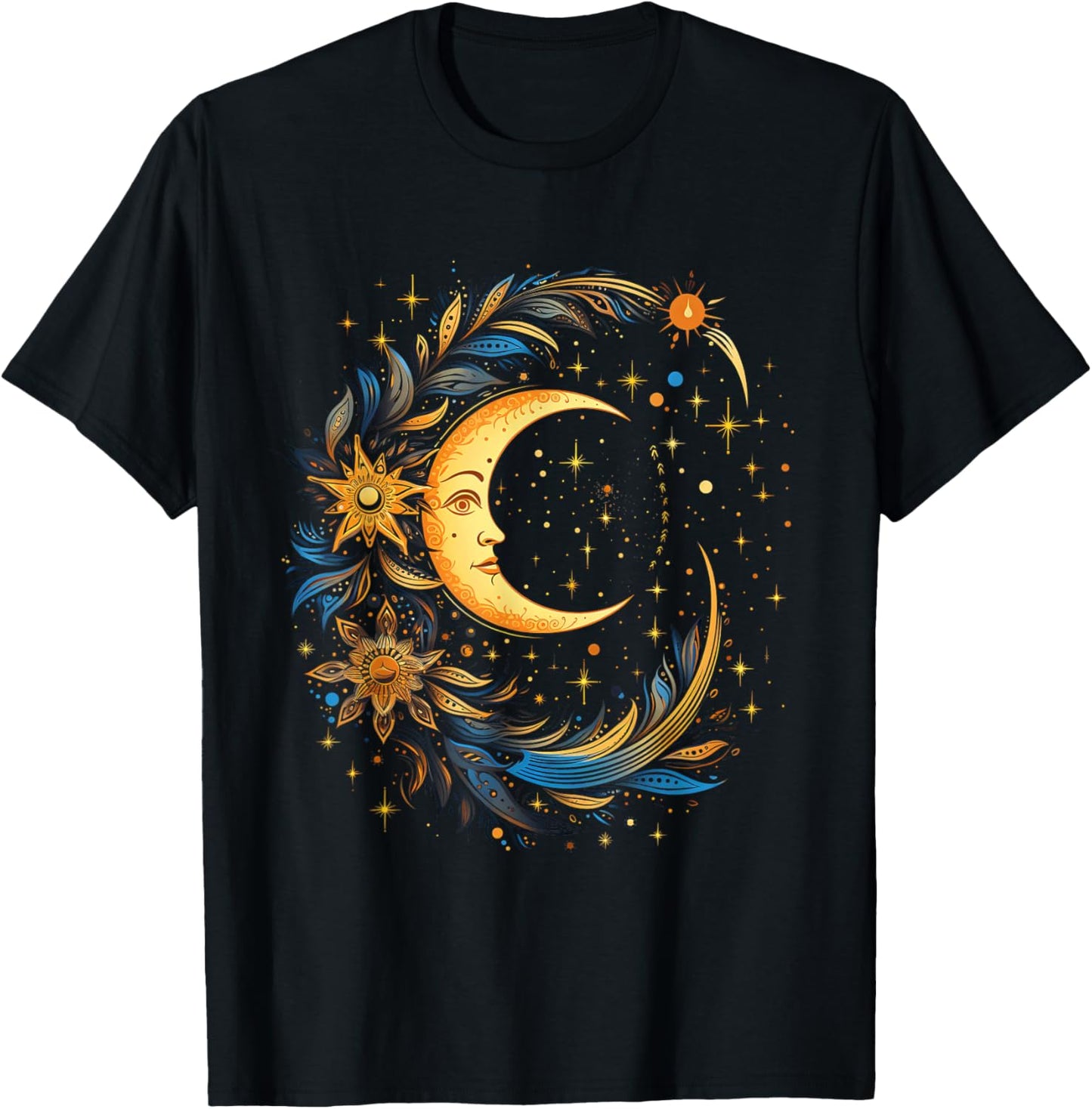 Mystic Sun and Moon Woman Mystical Flowers Aesthetic T-Shirt - T-Shirt | Black
