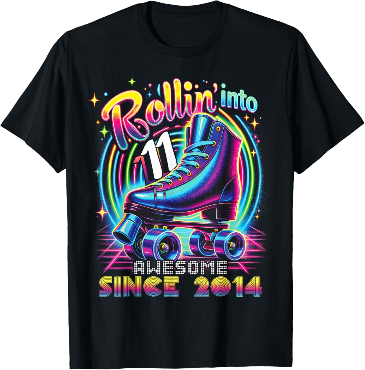 Birthday Roller Skating 11th Girl Rollin into 11 Skate Party T-Shirt - T-Shirt | Black