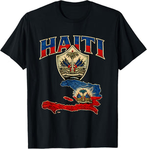 Proud Haitian Flag Haiti Map T-Shirt - T-Shirt | Black