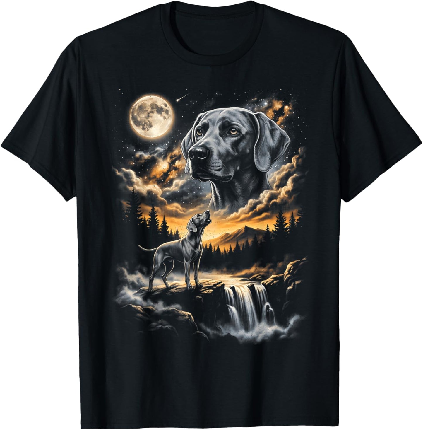 Weimaraner Howling to The Moon T-Shirt - T-Shirt | Black