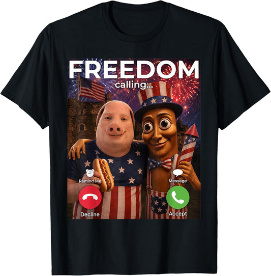 Independence Day Internet Meme Tung Sahur John Pork US Joke T-Shirt - T-Shirt | Black