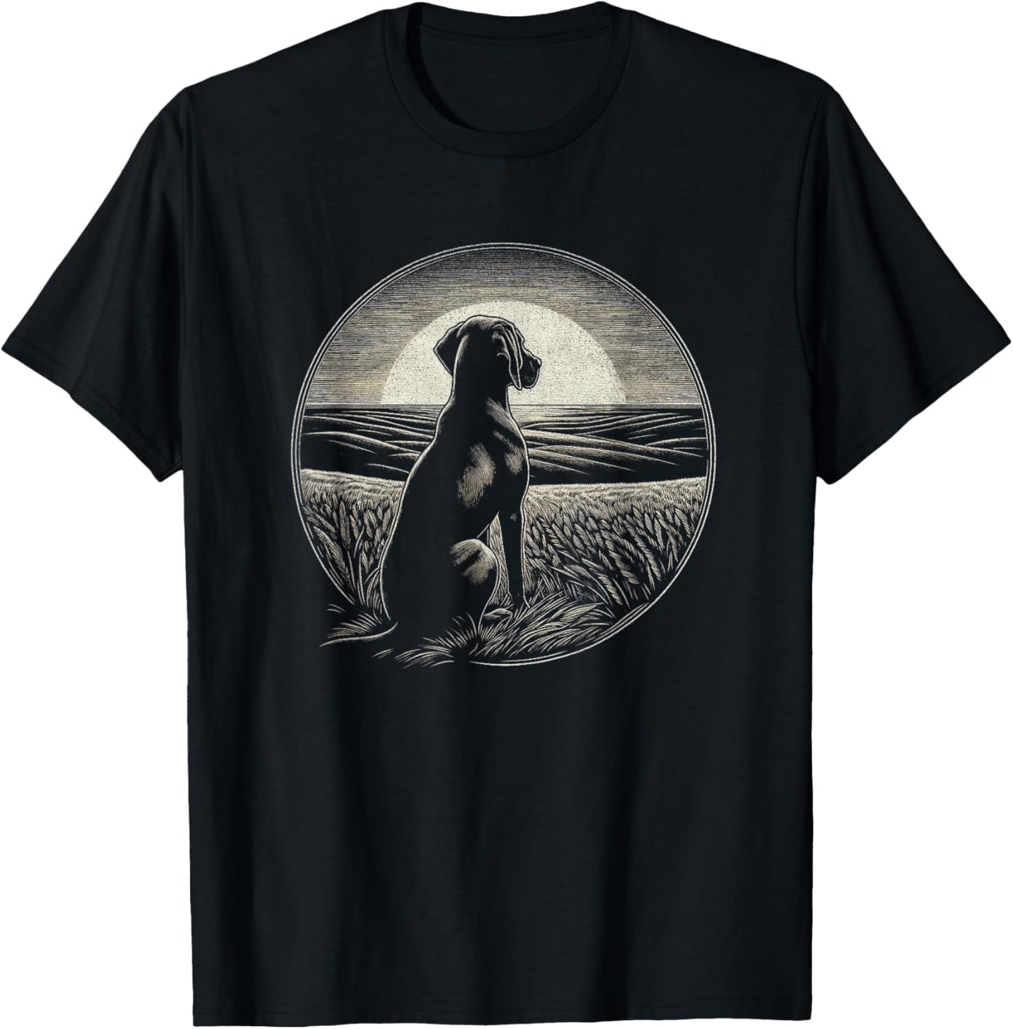 Vintage Vizsla Dog Retro Sunset Scene Art Design T-Shirt - T-Shirt | Black