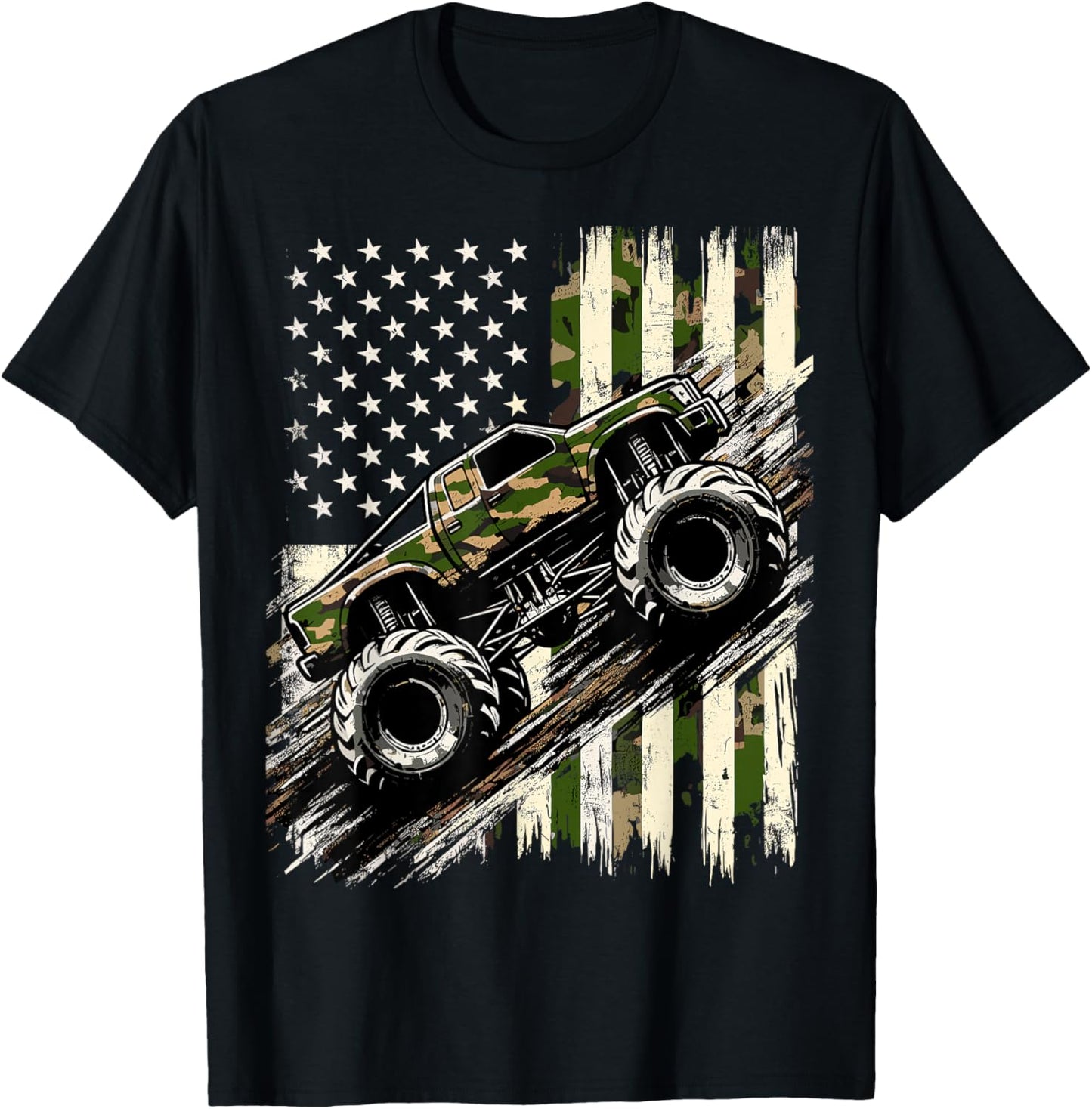 Monster Trucker Camo USA Flag American T-Shirt - T-Shirt | Black