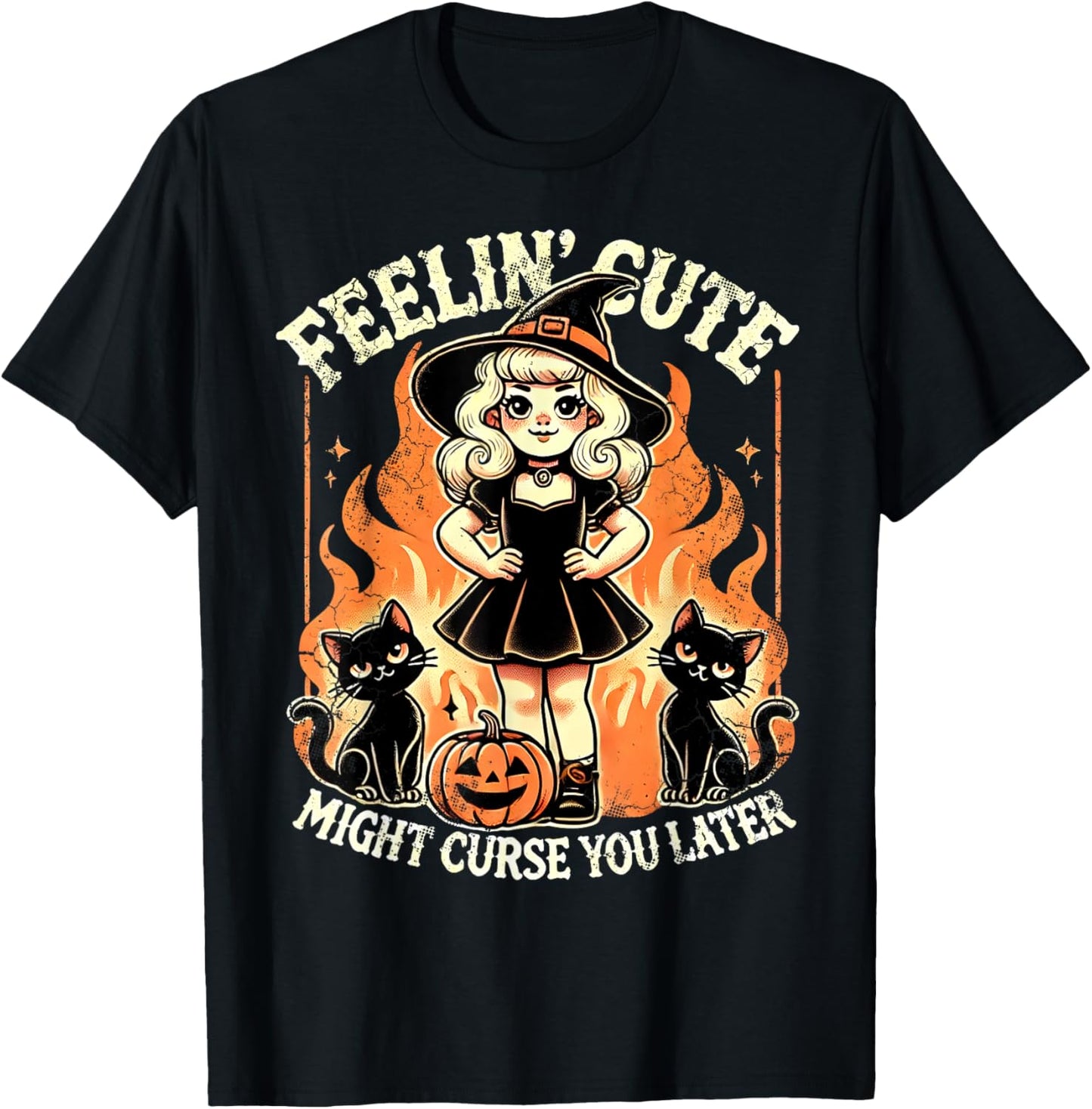 Halloween Feelin' Cute Might Curse You Later T-Shirt - T-Shirt | Black