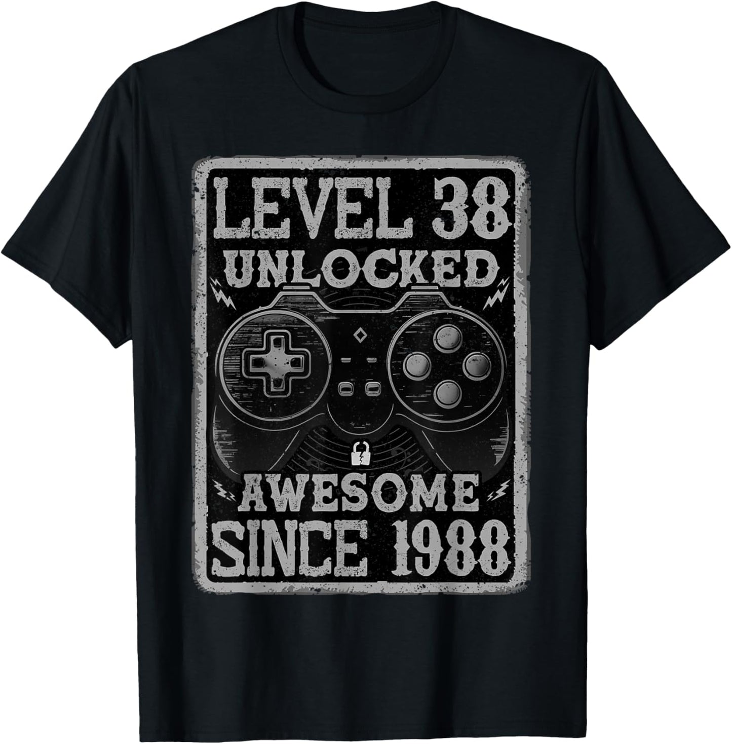 Level 38 Unlocked Awesome Since 1988 38th Birthday Gaming T-Shirt - T-Shirt | Black