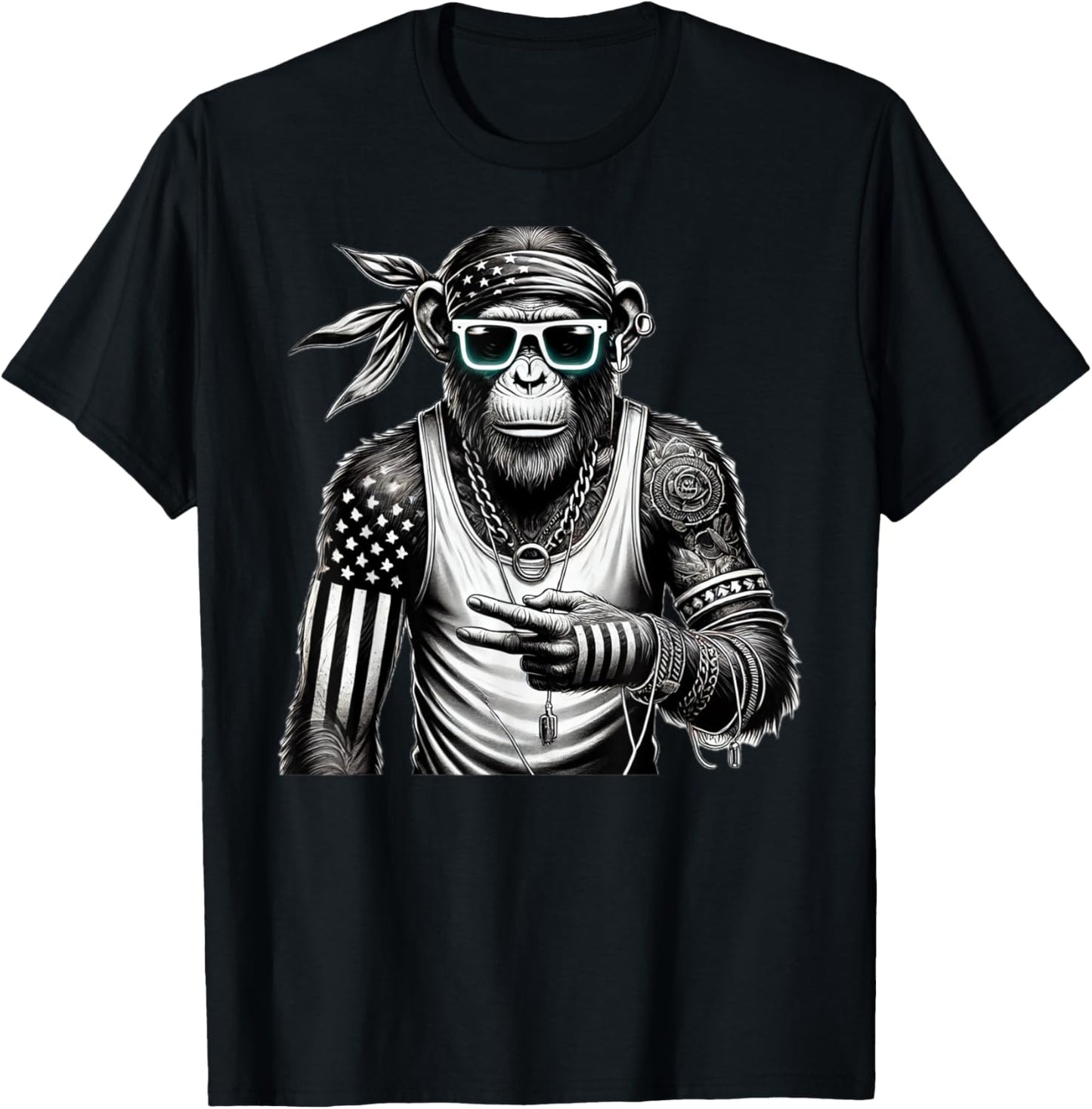 Funny Monkey with sunglasses cool street skateboard T-Shirt - T-Shirt | Black