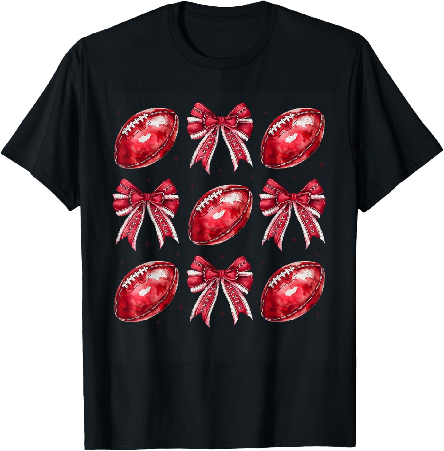 Cute Coquette Bow Game Day American Football Player Coach T-Shirt - T-Shirt | Black