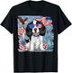 English Springer Spaniel Dog with American Flag 4th of July Women Kids Men T-Shirt - T-Shirt | Black