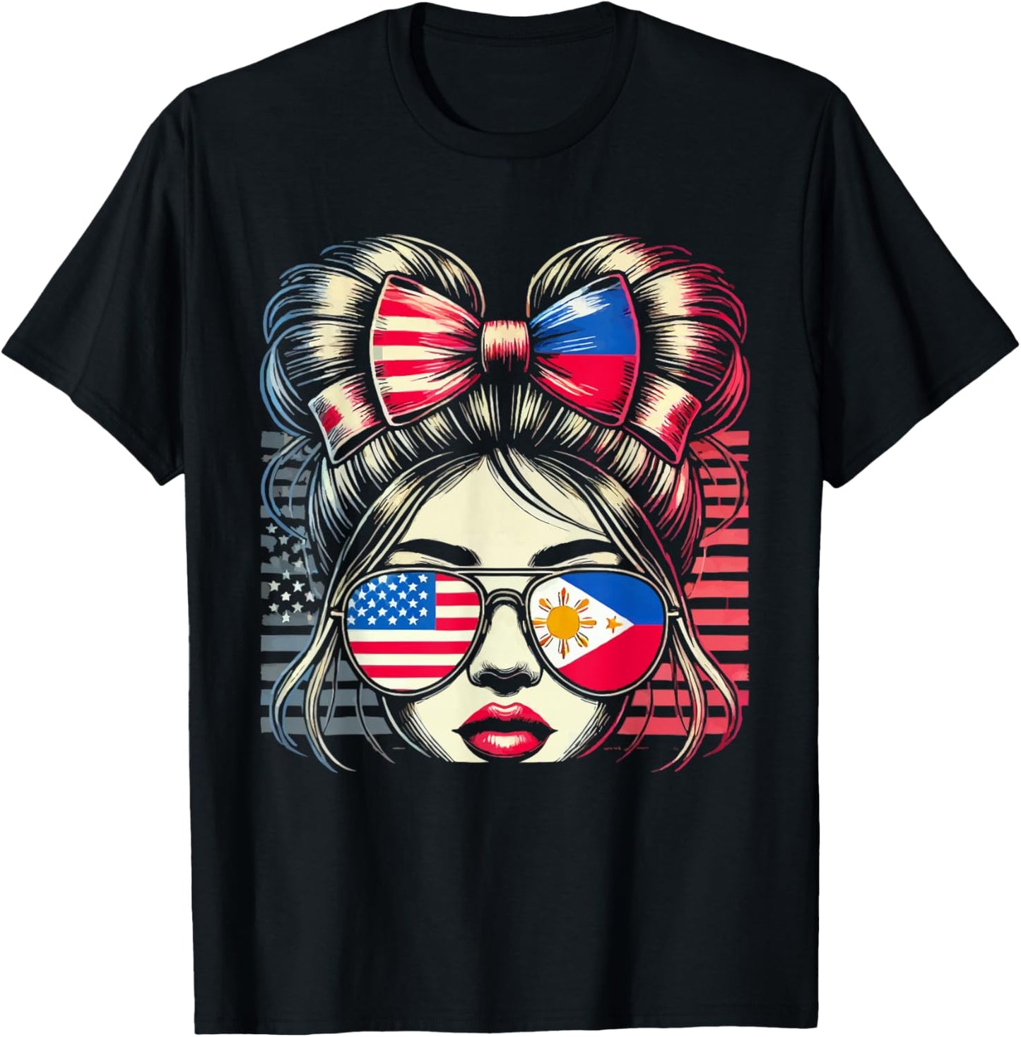 Half Filipino Half American USA Flag Philippines America T-Shirt - T-Shirt | Black