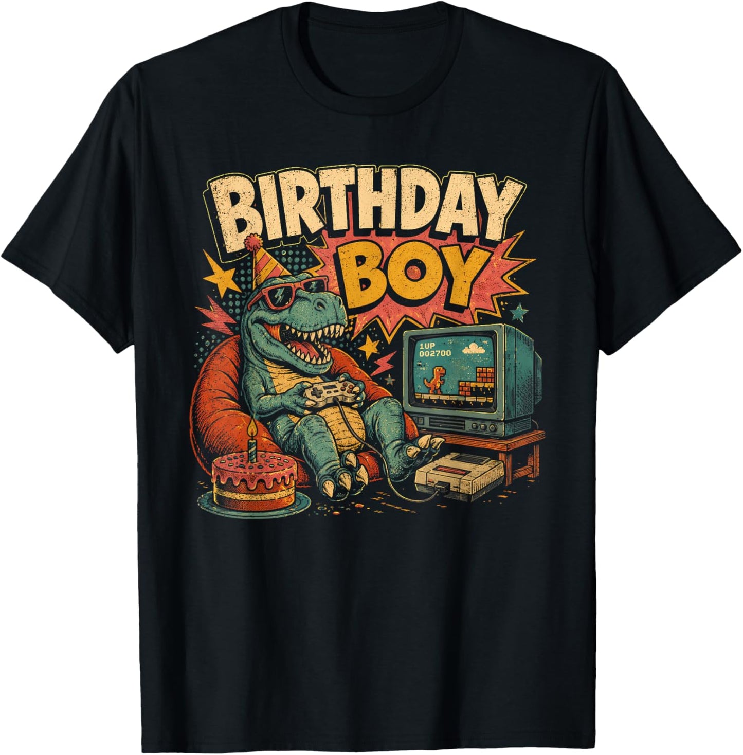Funny T Rex Birthday Boy Gamer Men Boys Teens Gaming Gifts T-Shirt - T-Shirt | Black